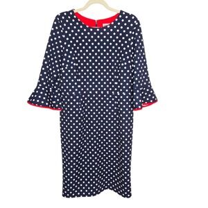 Shelby&‎ Palmer Navy Polka Dot 3/4 Bell/ Ruffle Sleeve Dress Sz 16